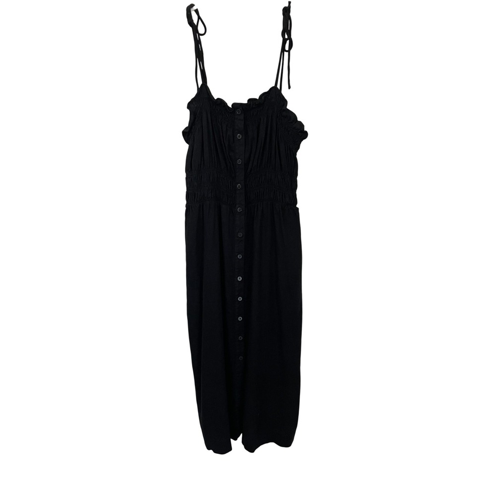 Universal Thread Black Linen Blend Button Front Smocked Midi Sundress Size M - Picture 1 of 8